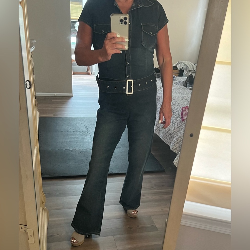 Yada Yada Stretch Denim Jean Jumpsuit (junior large)